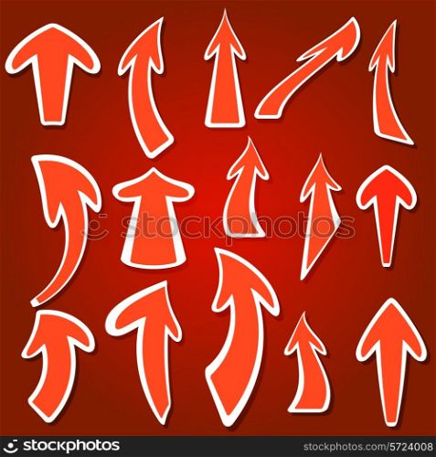 Arrows stickers different colors and shapes. Vector.