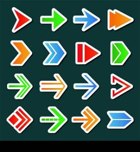 Arrows symbols colorful icons stickers collection internet set isolated vector illustration