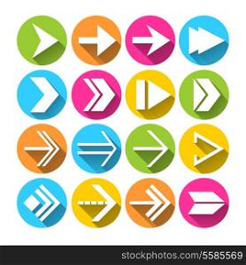Arrows symbols in circles pictograms set flat isolated vector illustration