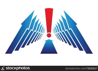 Arrows targeting to exclamation mark, vector illustration.