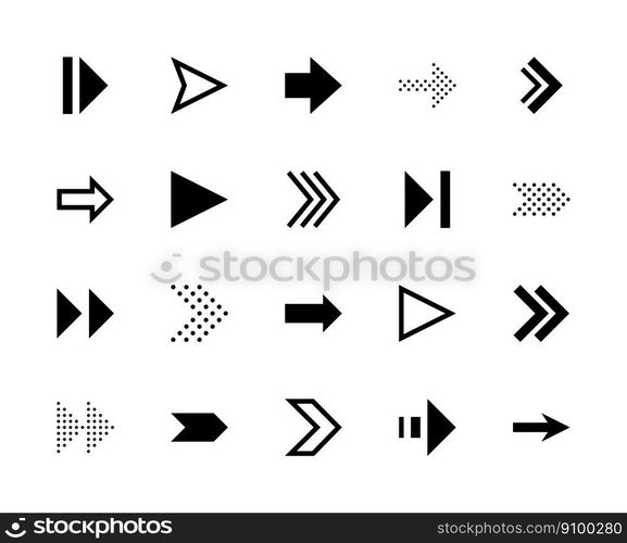 Arrows vector linear icons set. Arrow management. Pointers for navigation, loading web buttons, arrows for web design and more. Collection of black arrows for web sites icon on white background.. Arrows vector line icons. Isolated icon collection on white background. Black arrows symbol vector set.