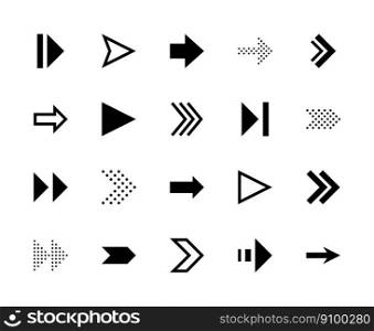 Arrows vector linear icons set. Arrow management. Pointers for navigation, loading web buttons, arrows for web design and more. Collection of black arrows for web sites icon on white background.. Arrows vector line icons. Isolated icon collection on white background. Black arrows symbol vector set.