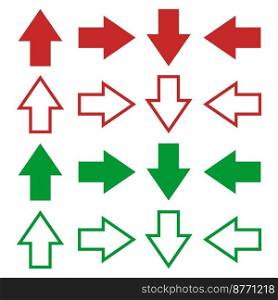 Arrows, vector. Red and green arrows on a white background. Up, down, right, left.