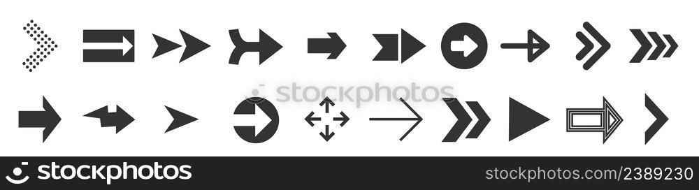 Arrows web collection on white. Modern graphic direction signs computer screen arrows vector set. Arrows web collection on white. Modern graphic direction signs computer screen arrows