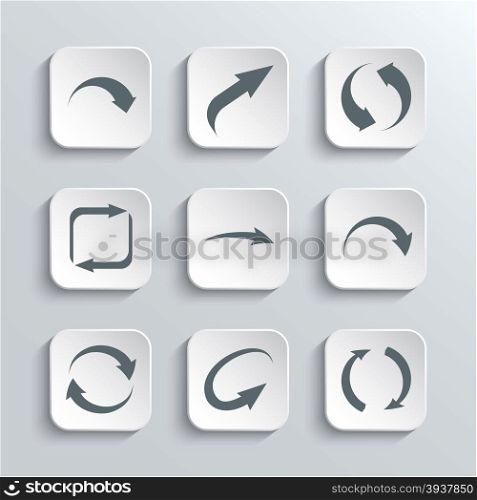 Arrows Web Icons Set - Vector White App Buttons Design Element With Shadow. Trendy Design Template