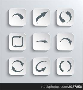Arrows Web Icons Set - Vector White App Buttons Design Element With Shadow. Trendy Design Template