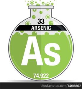 Arsenic symbol on chemical round flask. Element number 33 of the Periodic Table of the Elements - Chemistry. Vector image