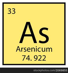 Arsenicum chemical symbol. Isolated icon. Periodic table element. Yellow background. Vector illustration. Stock image. EPS 10.. Arsenicum chemical symbol. Isolated icon. Periodic table element. Yellow background. Vector illustration. Stock image.