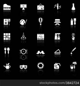 Art activity icons with reflect on black background, stock vector