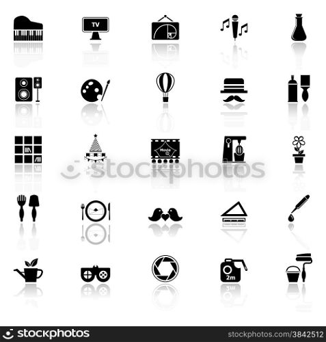 Art activity icons with reflect on white background, stock vector
