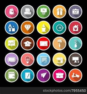 Art and creation flat icons with long shadow, stock vector
