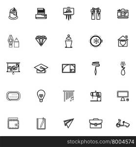 Art and creation line icons on white background, stock vector