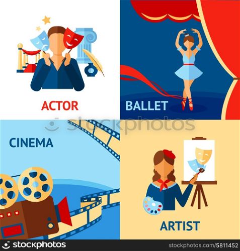 Art and culture design concept set with actor ballet cinema artist flat icons isolated vector illustration. Art And Culture Design Concept Set