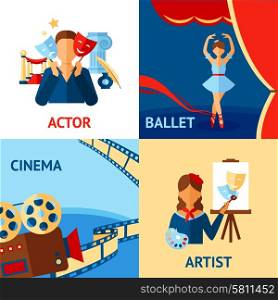 Art and culture design concept set with actor ballet cinema artist flat icons isolated vector illustration. Art And Culture Design Concept Set