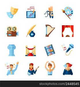 Art and culture icons set with theatre literature cinema symbols isolated vector illustration. Art And Culture Icons Set