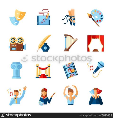 Art and culture icons set with theatre literature cinema symbols isolated vector illustration. Art And Culture Icons Set