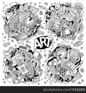 Art and paint materials doodles hand drawn sketchy vector symbols and objects. Art and paint materials doodles hand drawn vector designs