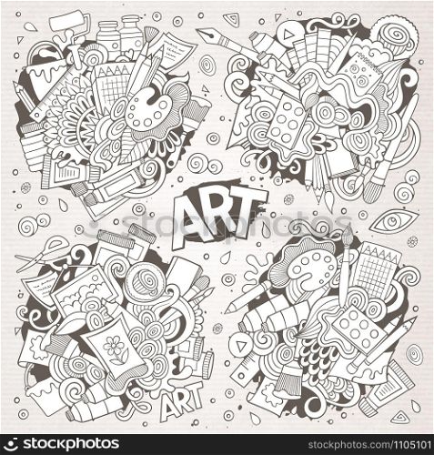 Art and paint materials doodles hand drawn sketchy vector symbols and objects. Art and paint materials doodles hand drawn vector designs