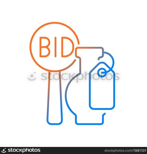 Art auction gradient linear vector icon. Bidding for contemporary piece of art. Exclusive antiques selling. Thin line color symbol. Modern style pictogram. Vector isolated outline drawing. Art auction gradient linear vector icon