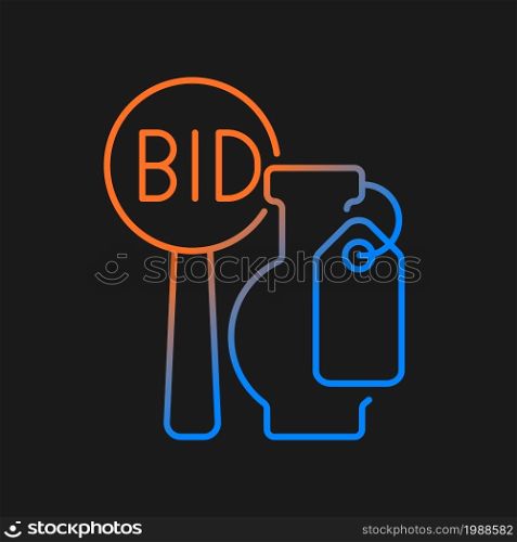 Art auction gradient vector icon for dark theme. Bidding for contemporary piece of art. Fine art exhibition and sale. Thin line color symbol. Modern style pictogram. Vector isolated outline drawing. Art auction gradient vector icon for dark theme