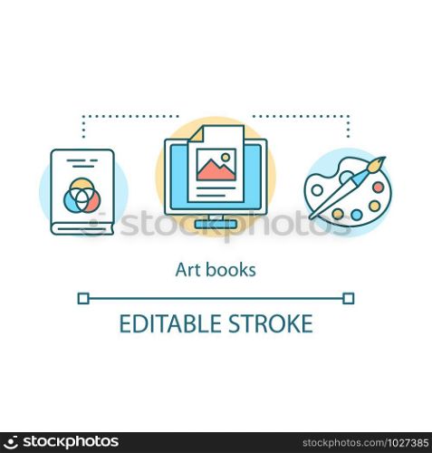 Art books concept icon. Drawing and graphic design educational tutorial idea thin line illustration. Literature about painting and visual arts. Vector isolated outline drawing. Editable stroke