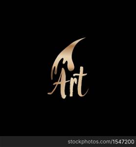 Art classes golden lettering logo design with brush. Calligraphy school and masters with bronze handdrawn fonts. Gold metal sign on black background. Creativity logotype. Isolated vector. Golden Lettering logo design for Art company
