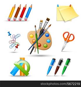 Art color palette and painting drawing tools set isolated vector illustration