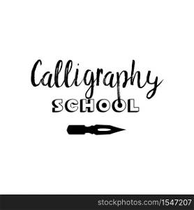 Art company lettering logo isolated design. Calligraphy school, masters, craft shop with hand, calligraphic fonts. Black metal laser cut sign. Art and creativity logotype for store layout or branding. Isolated vector. Lettering logo design for Calligraphy School