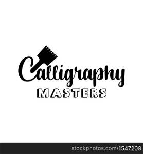 Art company lettering logo isolated design. Calligraphy school, masters, craft shop with hand, calligraphic fonts. Black metal laser cut sign. Art and creativity logotype for shop layout or branding. Isolated vector. Lettering logo design for Art company