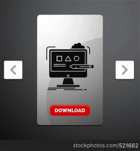 Art, computer, design, digital, studio Glyph Icon in Carousal Pagination Slider Design & Red Download Button. Vector EPS10 Abstract Template background