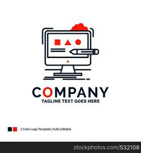 Art, computer, design, digital, studio Logo Design. Blue and Orange Brand Name Design. Place for Tagline. Business Logo template.