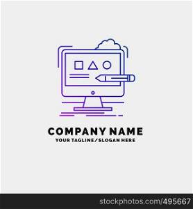 Art, computer, design, digital, studio Purple Business Logo Template. Place for Tagline. Vector EPS10 Abstract Template background