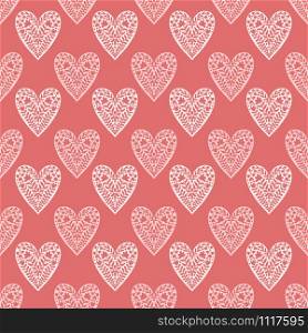 Art deco pattern with floral hearts. Valentine modern background in coral color. Art deco pattern with floral hearts. Valentine modern background in coral color.