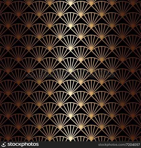 Art deco seamless pattern in gold color on an isolated black background or gold exclusive background. EPS 10 vector. Art deco seamless pattern in gold color on an isolated black background or gold exclusive background. EPS 10 vector.