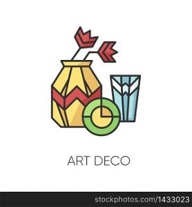 Art deco style RGB color icon. French cultural movement. Visual decorative art style. Still life painting. 20th century artwork. Isolated vector illustration. Art deco style RGB color icon
