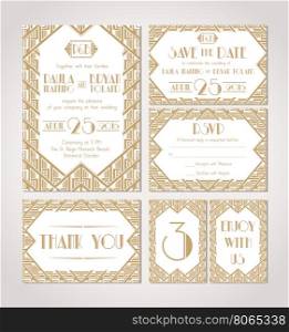 Art Deco Wedding Invitation Template. Save the Date.