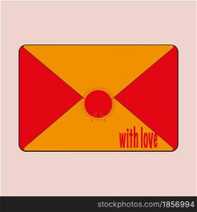 Art envelope icon. Red and orange mail. Circle in centre. Romantic background. Vector illustration. Stock image. EPS 10.. Art envelope icon. Red and orange mail. Circle in centre. Romantic background. Vector illustration. Stock image.