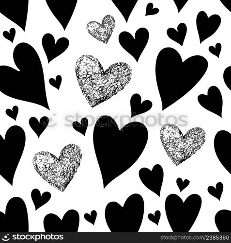 Art hearts seamless pattern. Abstract seamless pattern with hearts. Black hearts seamless pattern