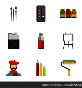Art icons set. Flat illustration of 9 art vector icons for web. Art icons set, flat style