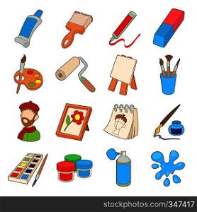 Art icons set in cartoon style isolated on white background. Art icons set, cartoon style