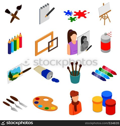 Art icons set in isometric 3d style isolated on white background. Art icons set, isometric 3d style