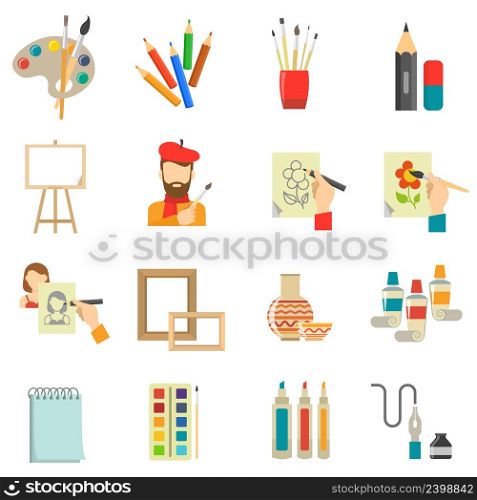 Art icons set with artist tools and paint isolated vector illustration. Art Icons Set
