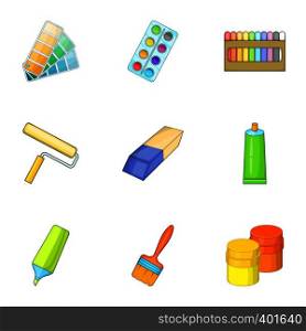 Art instruments for painting icons set. Cartoon illustration of 9 art instruments for painting vector icons for web. Art instruments for painting icons set
