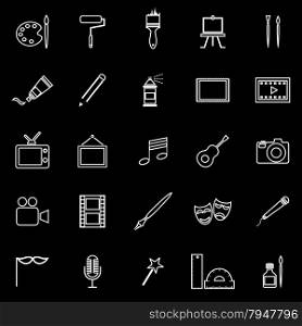 Art line icons on black background, stock vector