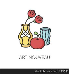 Art nouveau RGB color icon. French cultural movement. Visual art style. Still life painting. Experimental decorative artwork. Isolated vector illustration. Art nouveau RGB color icon