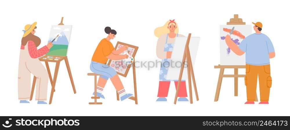 Art painters artist draw picture on lesson. Vector painter artist drawing lesson illustration, hobby class artistic. Art painters artist draw picture on lesson