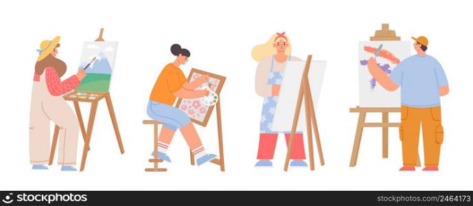 Art painters artist draw picture on lesson. Vector painter artist drawing lesson illustration, hobby class artistic. Art painters artist draw picture on lesson