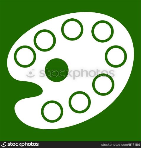 Art palette icon white isolated on green background. Vector illustration. Art palette icon green