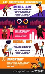 Art professions infographic set with avisual and media art symbols flat isolated vector illustration. Art Professions Infographic Set