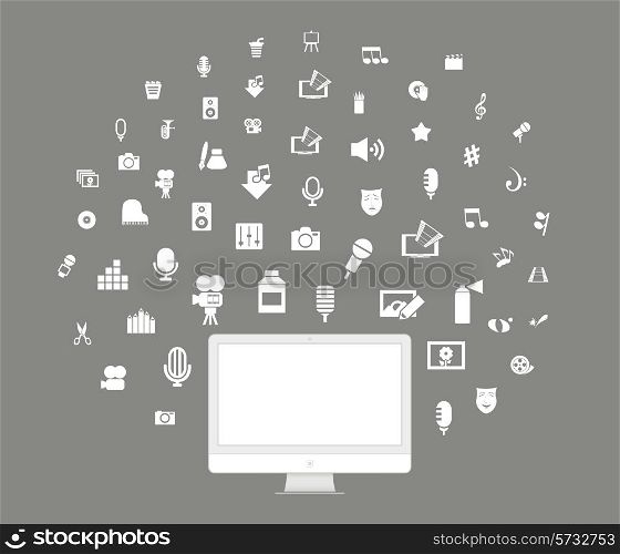 Art round the monitor. A vector illustration